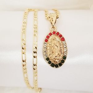 Virgin Mary Women' Necklace. 14K Gold Plated. New